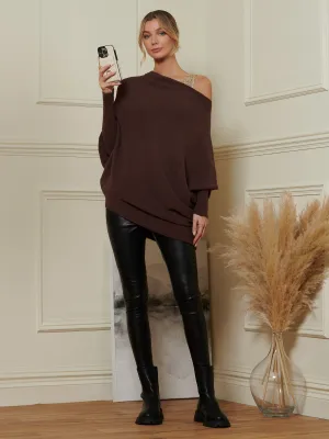 Made in Italy Asymmetric Draped Knit Jumper, Chocolate