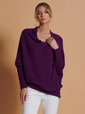 Made in Italy Asymmetric Draped Knit Jumper, Dark Purple