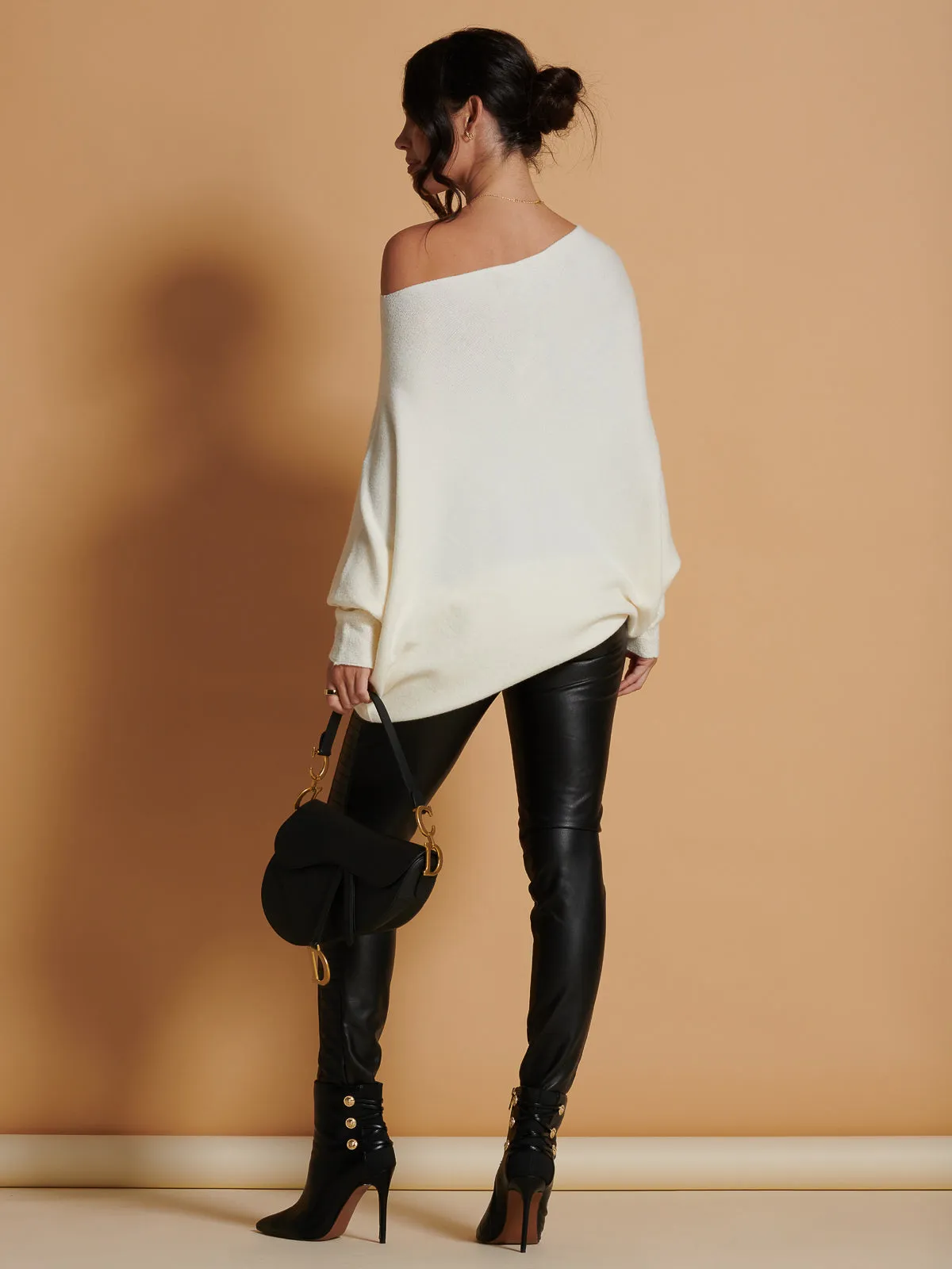 Made In Italy Asymmetric Draped Soft Knit Jumper, Butter