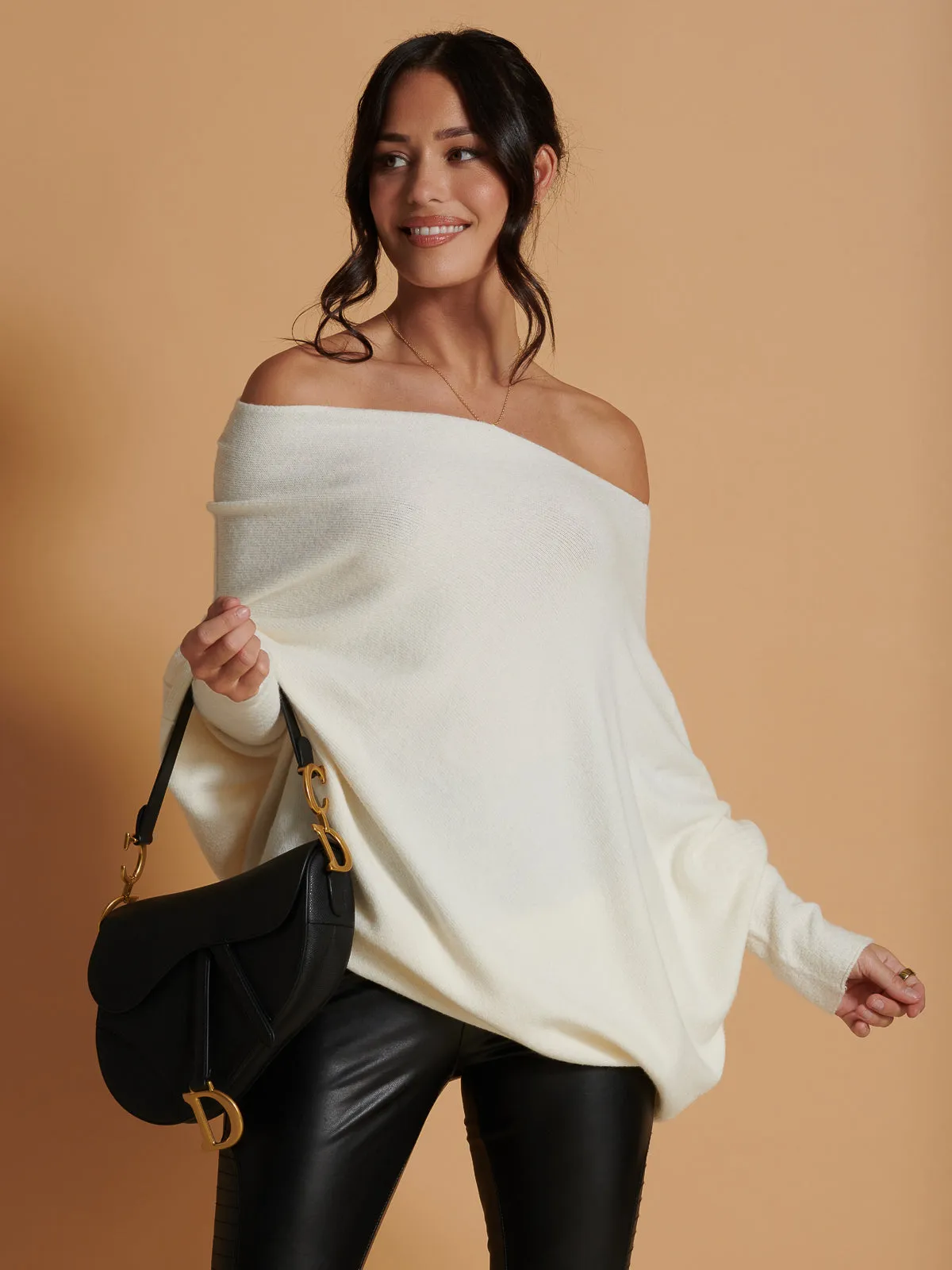 Made In Italy Asymmetric Draped Soft Knit Jumper, Butter