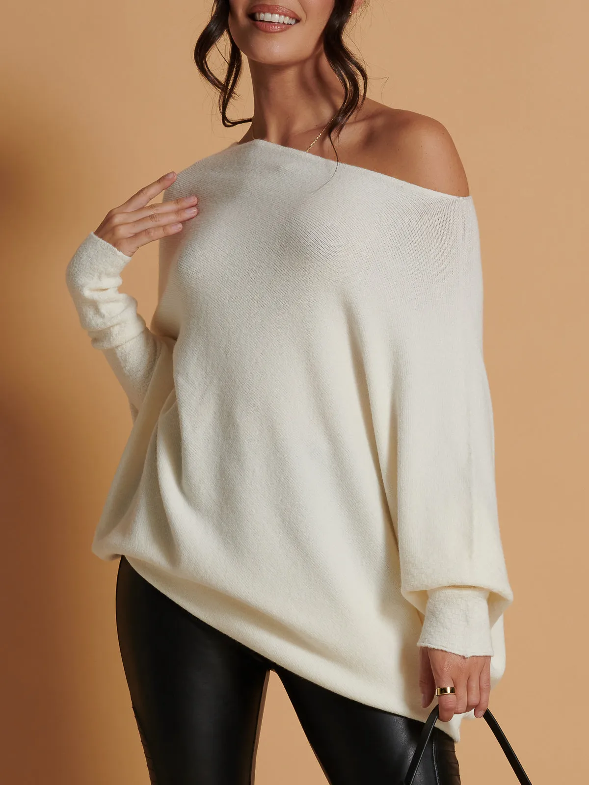 Made In Italy Asymmetric Draped Soft Knit Jumper, Butter