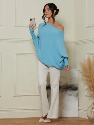 Made In Italy Asymmetric Draped Soft Knit Jumper, Light Blue