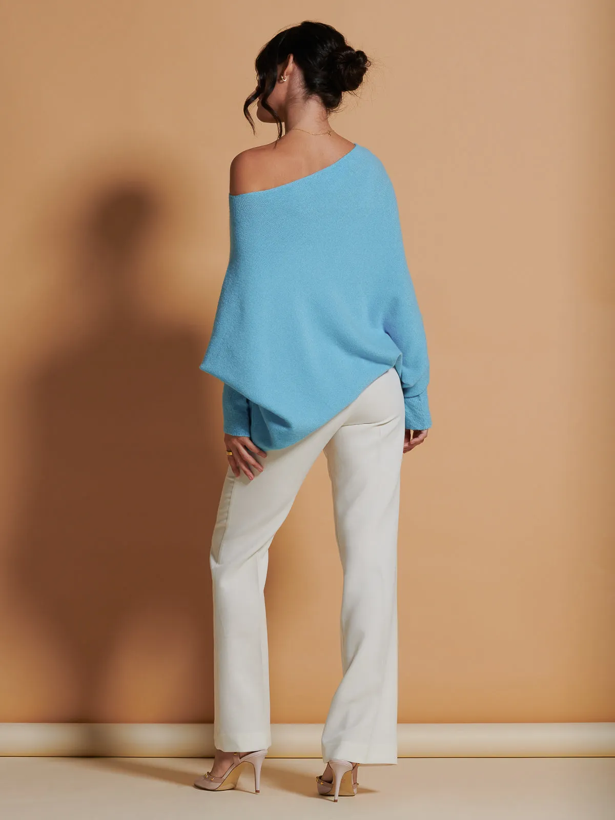 Made In Italy Asymmetric Draped Soft Knit Jumper, Light Blue