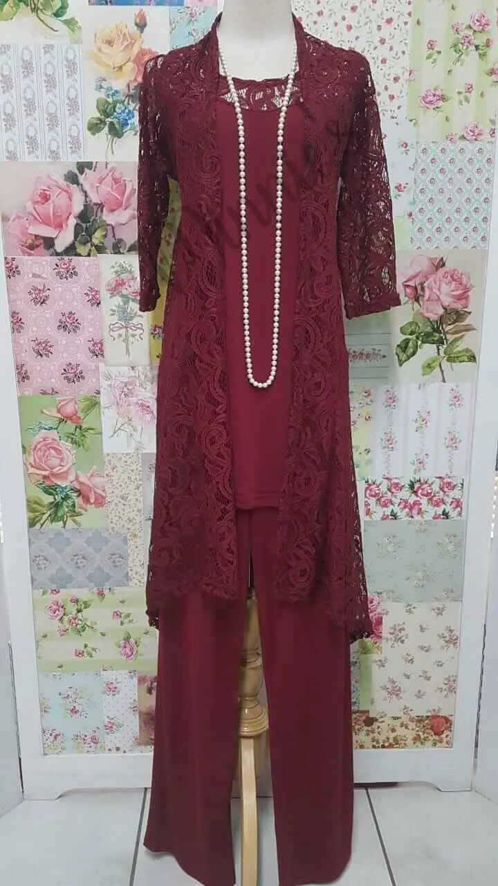 Maroon 3-Piece Pants Set SH055