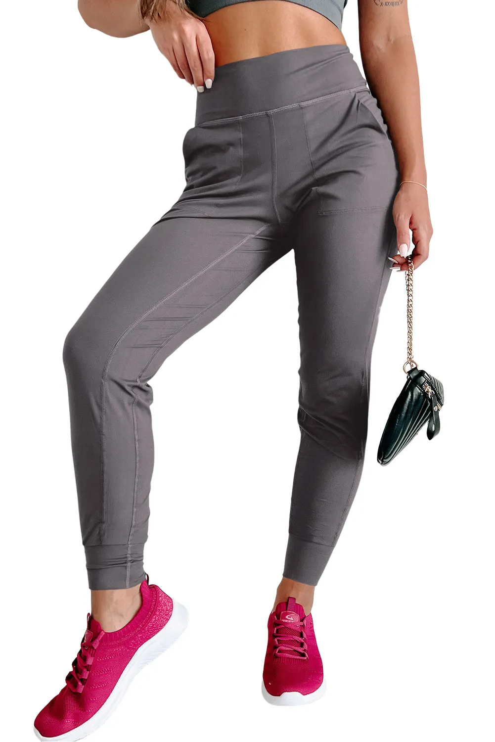 Medium Grey Exposed Seam High Waist Pocketed Joggers