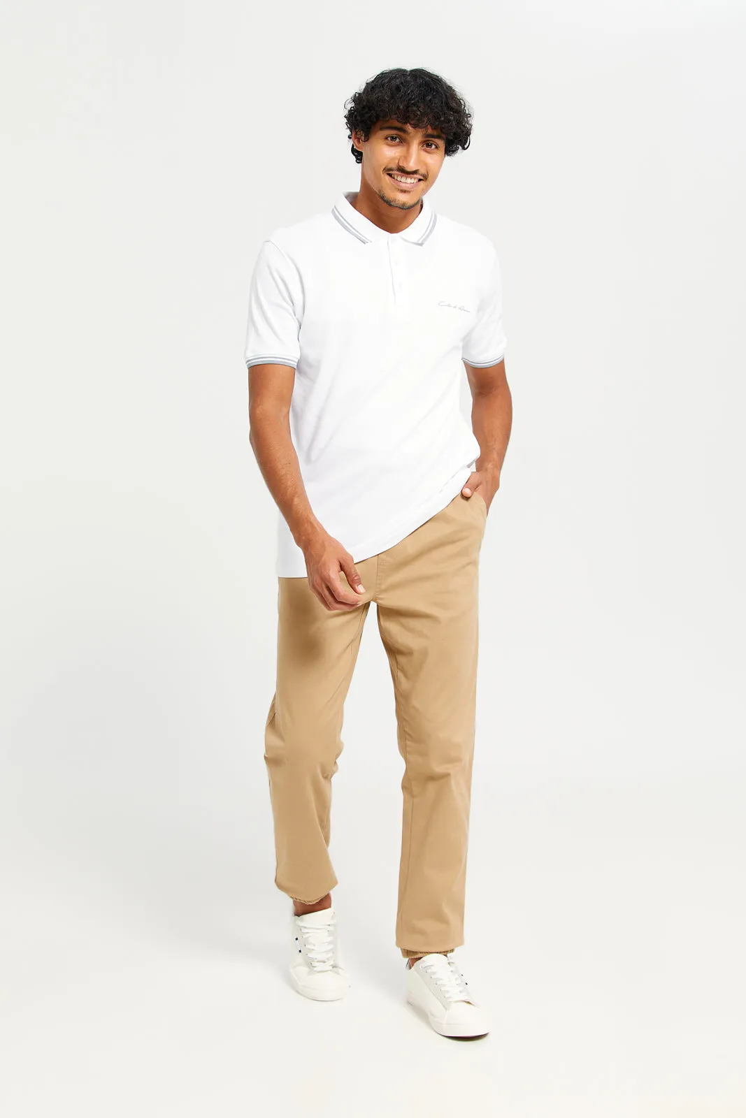 Men Beige Solid Twill Jogger