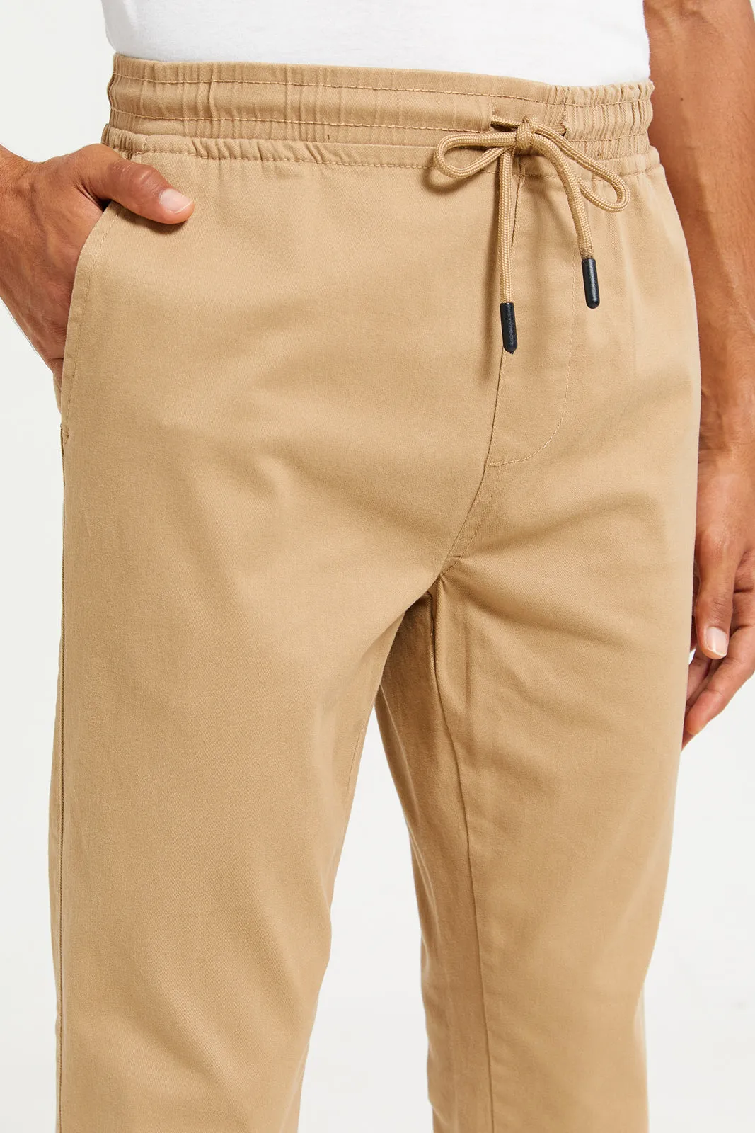 Men Beige Solid Twill Jogger