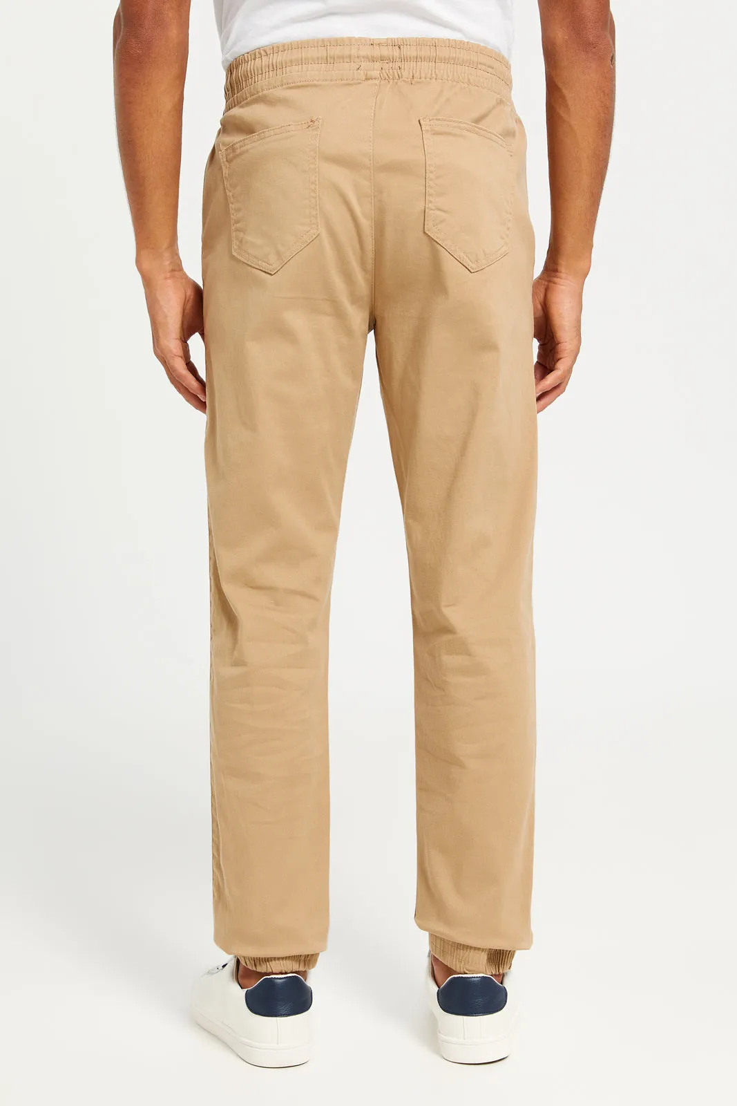 Men Beige Solid Twill Jogger