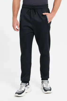 Men Black Side Print Active Pants