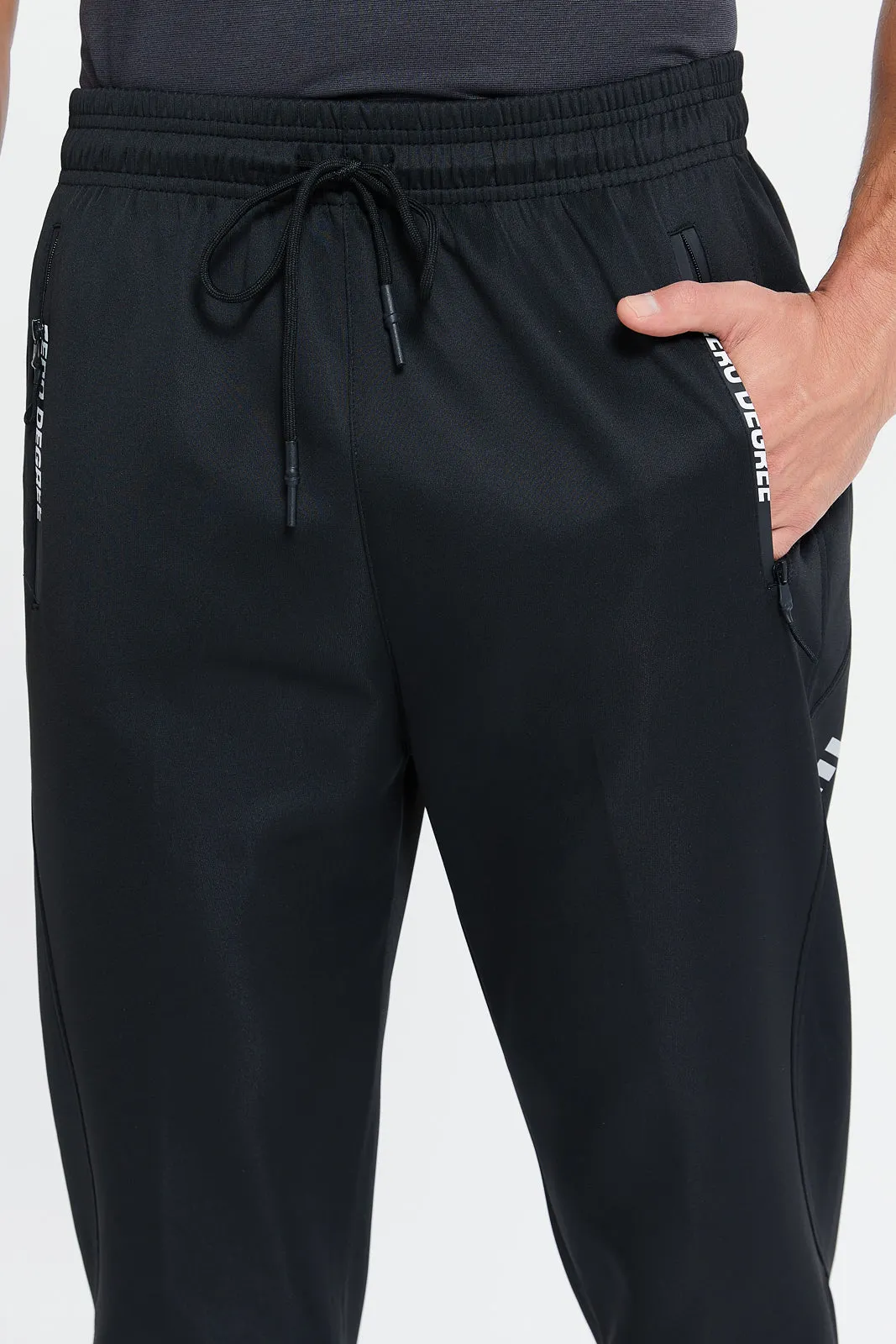 Men Black Side Print Active Pants