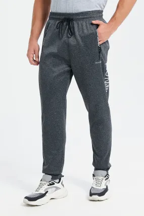 Men Charcoal Side Print Active Pants