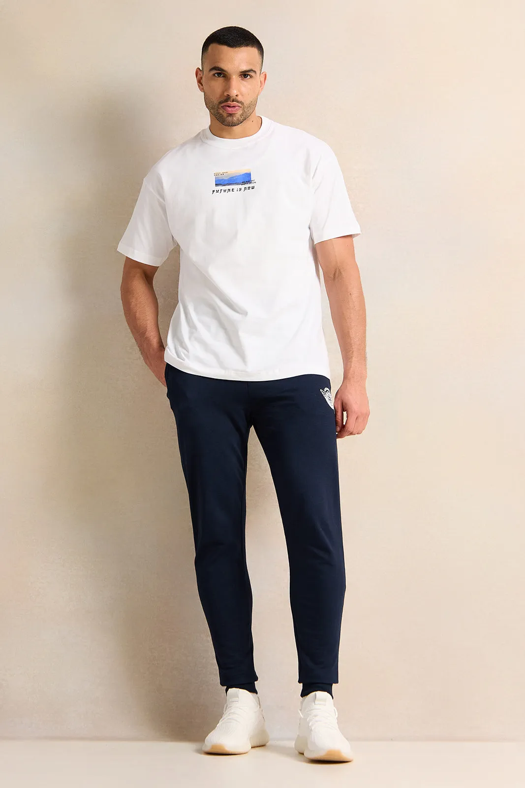 Men Navy Logo Print Active Pants