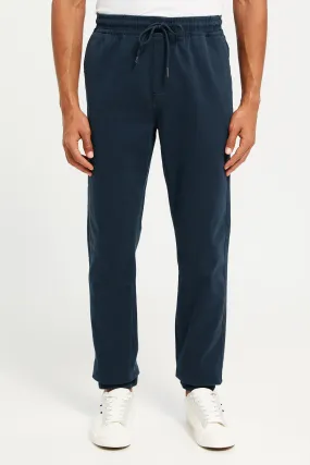 Men Navy Solid Twill Jogger