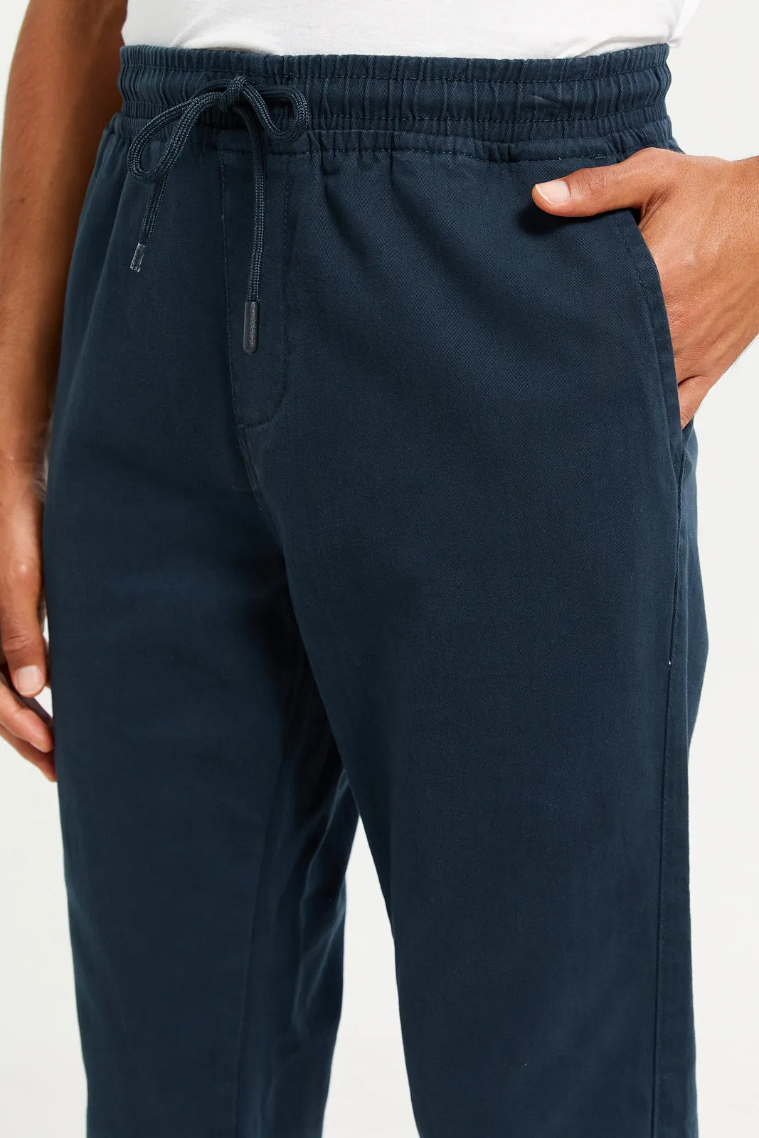 Men Navy Solid Twill Jogger