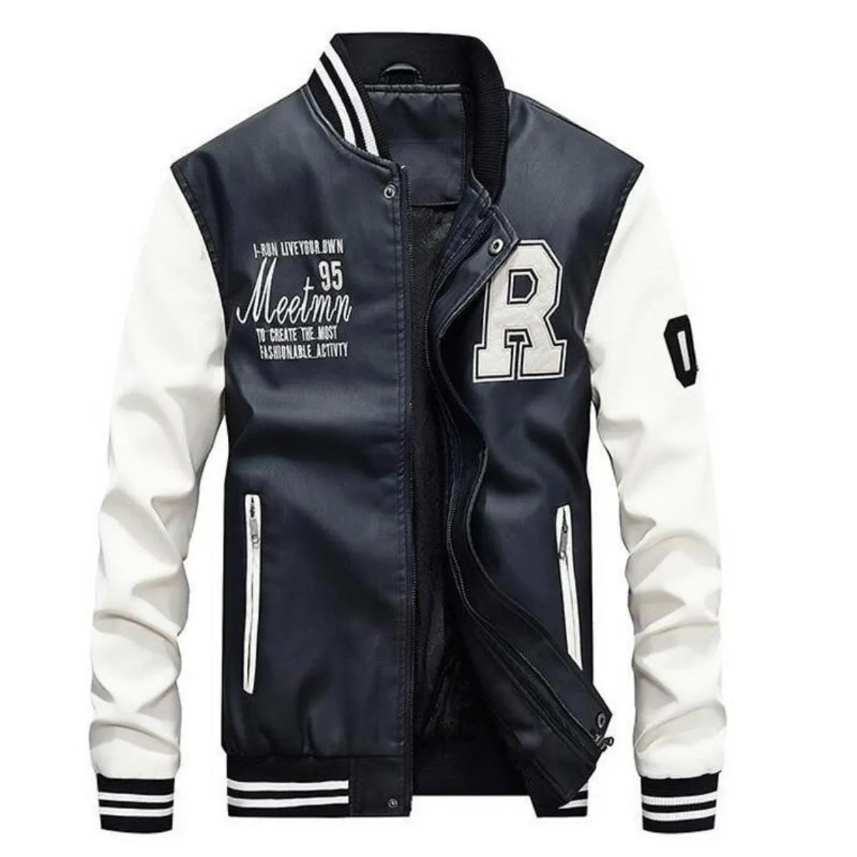 Mens Baseball Faux Leather Jacket