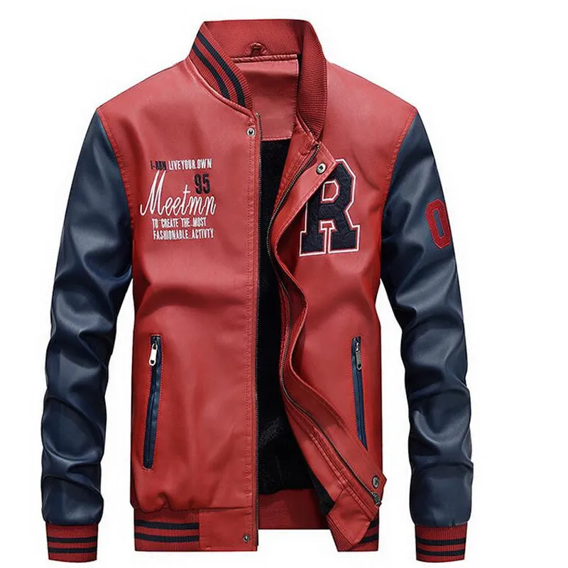 Mens Baseball Faux Leather Jacket