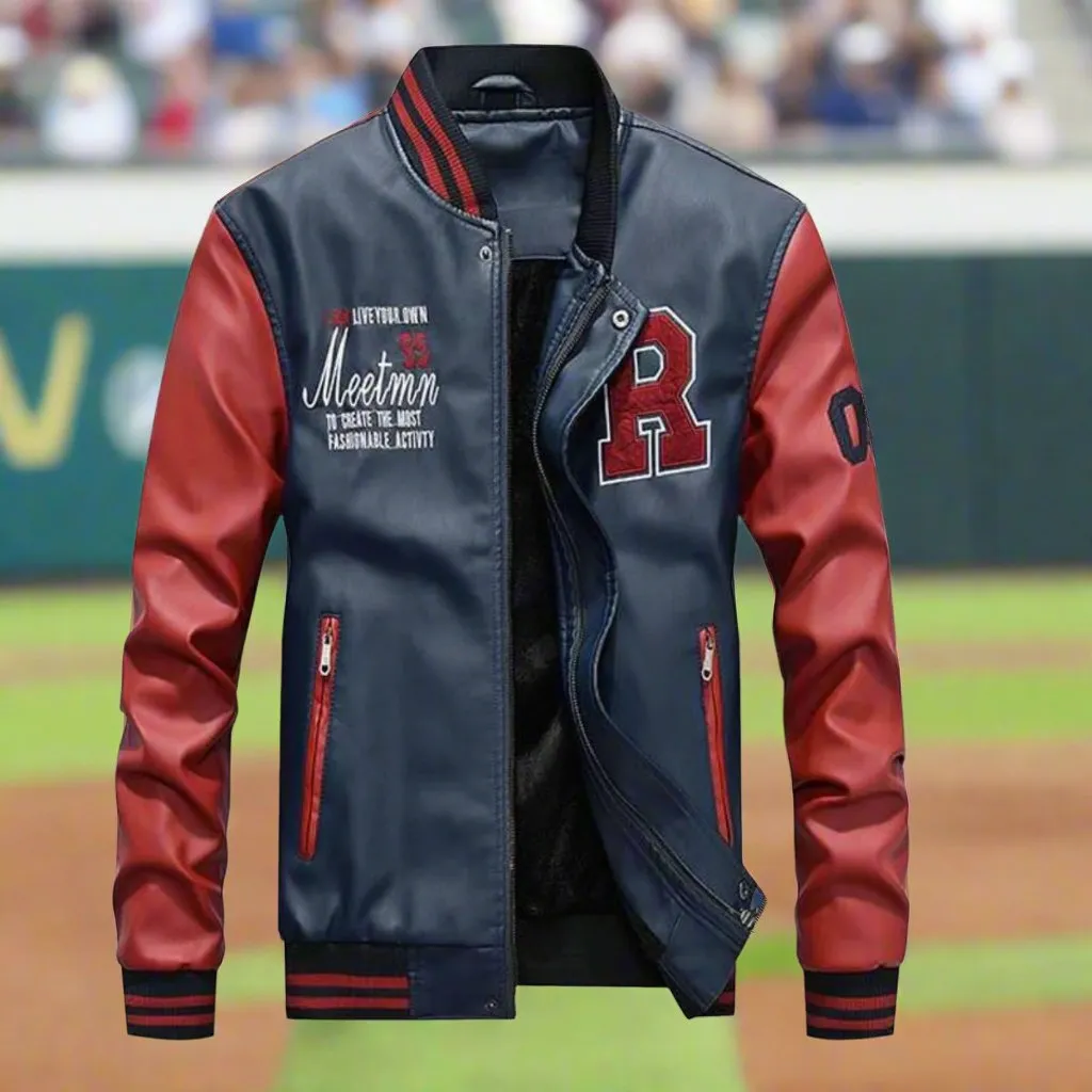 Mens Baseball Faux Leather Jacket