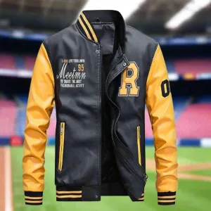 Mens Baseball Faux Leather Jacket