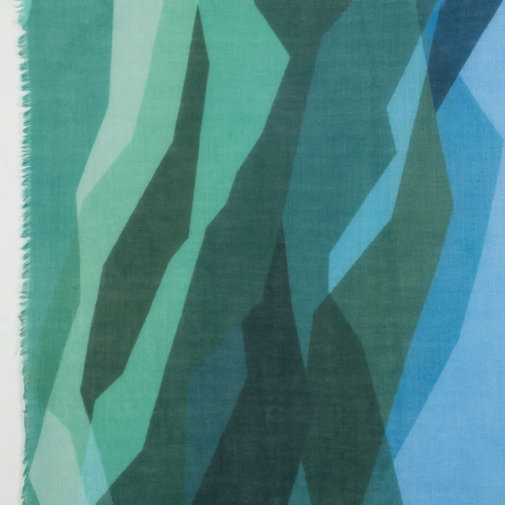 Merino Wool Scarf - Green Multi Abstract Peaks