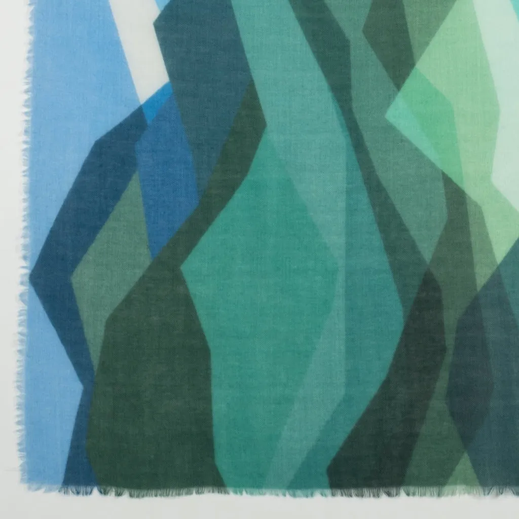 Merino Wool Scarf - Green Multi Abstract Peaks