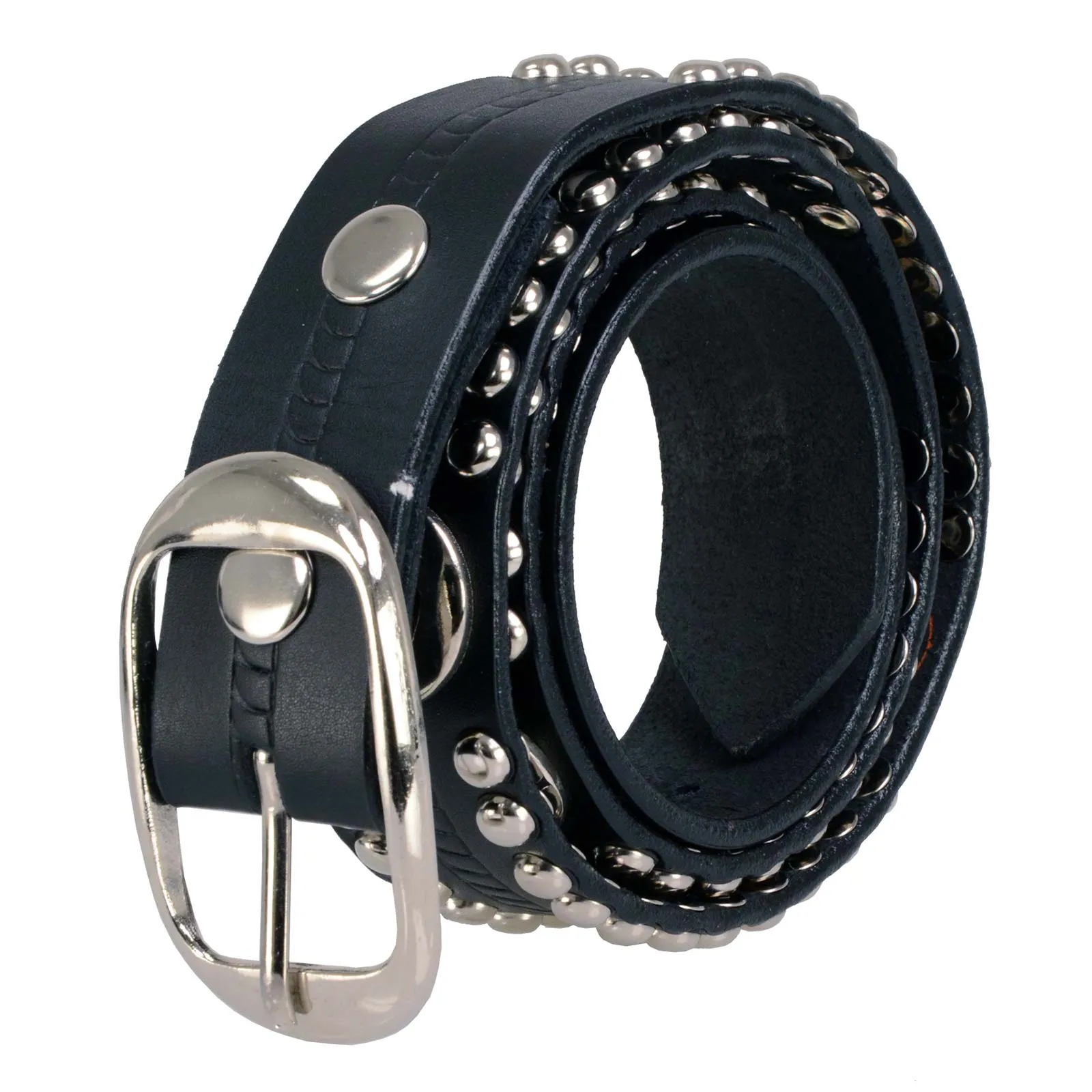 Milwaukee Leather MP7131 Men's Chrome Studded w/ Star Emblem Black Leather Biker Belt w/ Interchangeable Buckle -1.5 in Wide