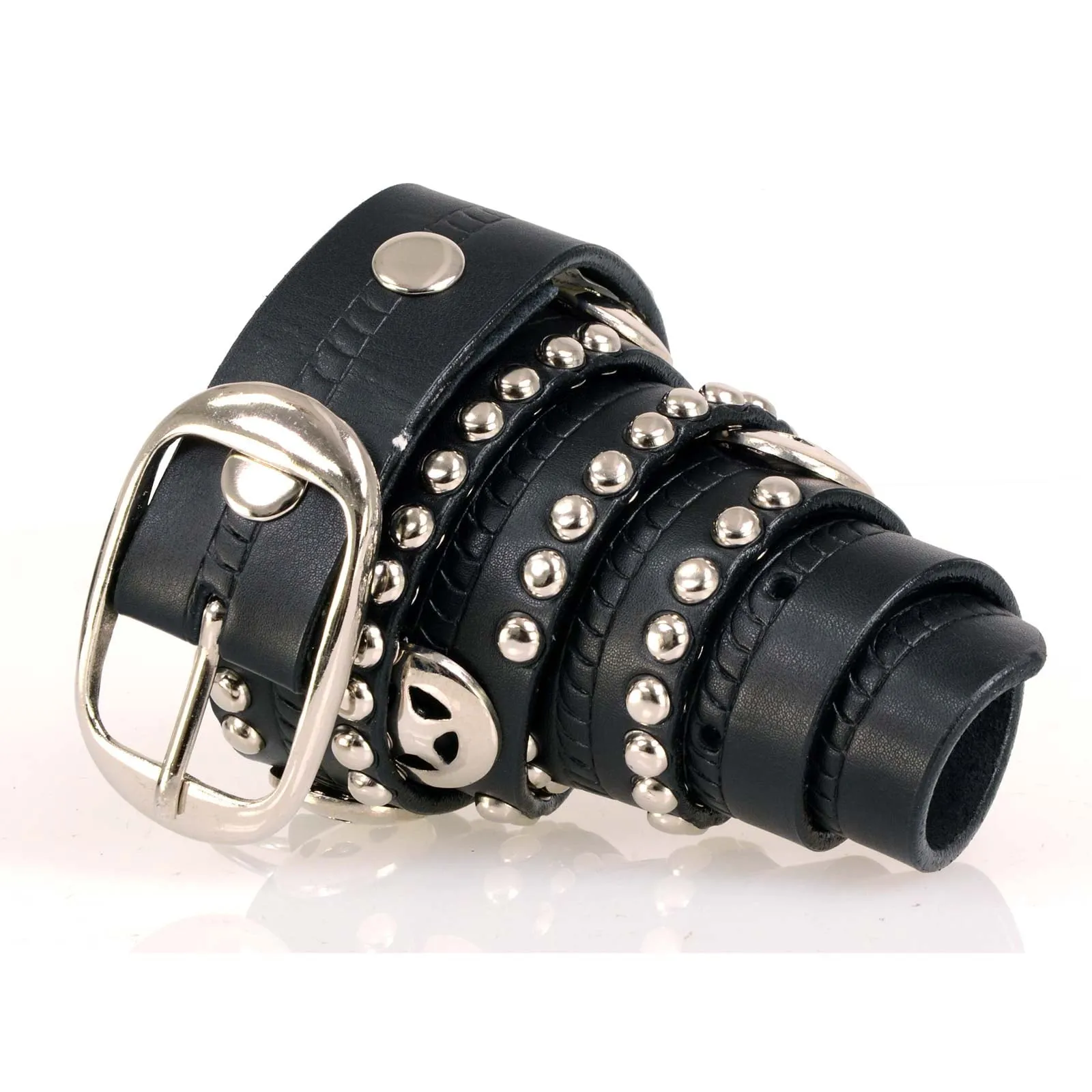 Milwaukee Leather MP7131 Men's Chrome Studded w/ Star Emblem Black Leather Biker Belt w/ Interchangeable Buckle -1.5 in Wide