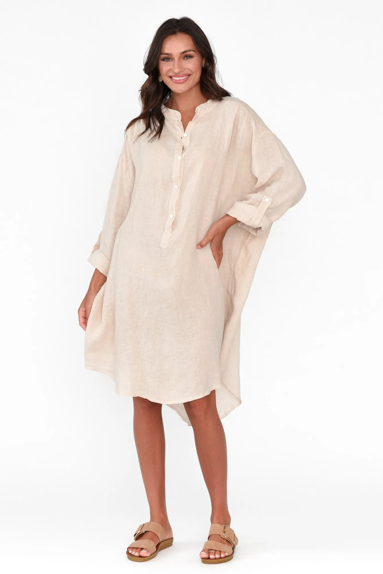 Mischa Beige Linen Shirt Dress