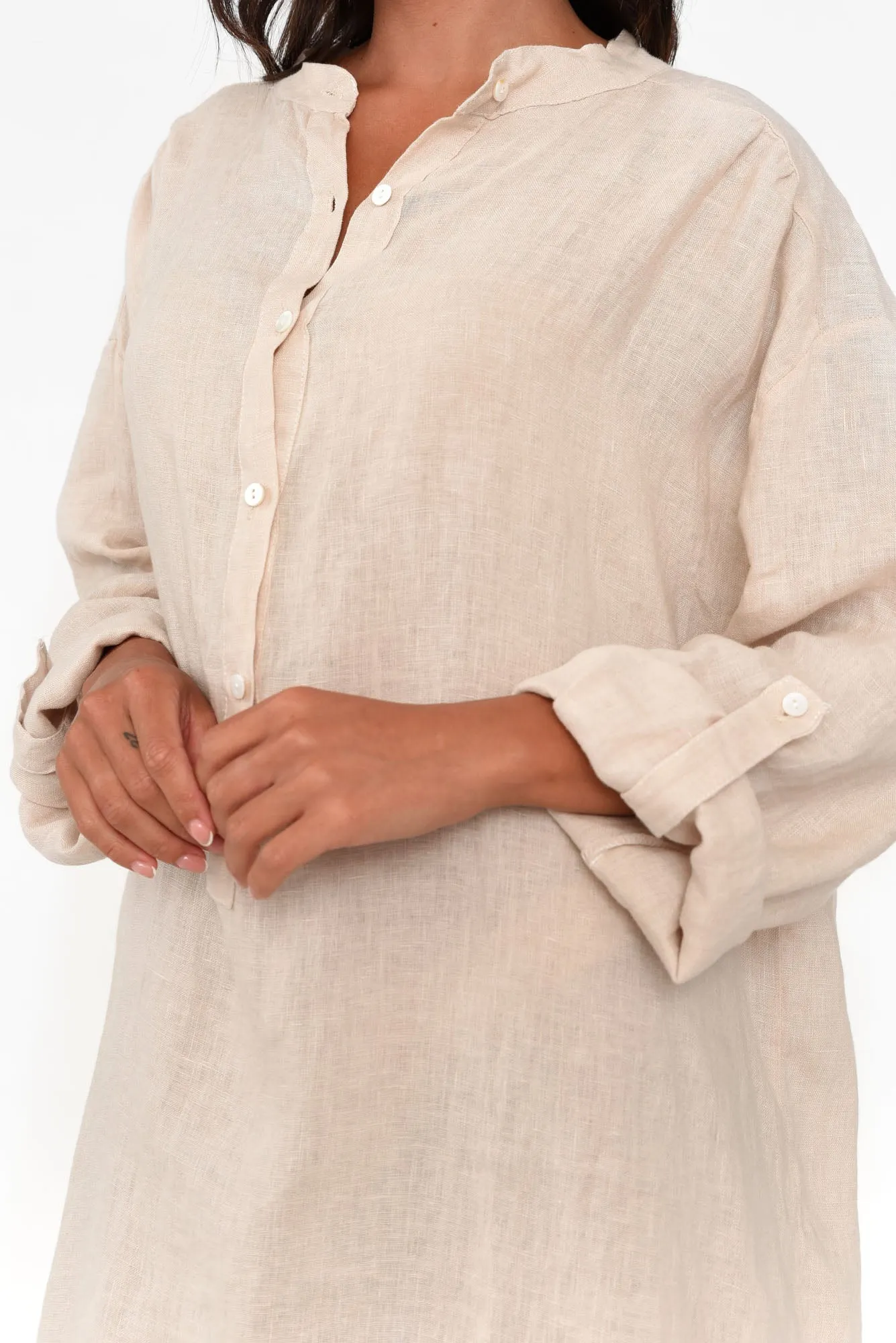 Mischa Beige Linen Shirt Dress