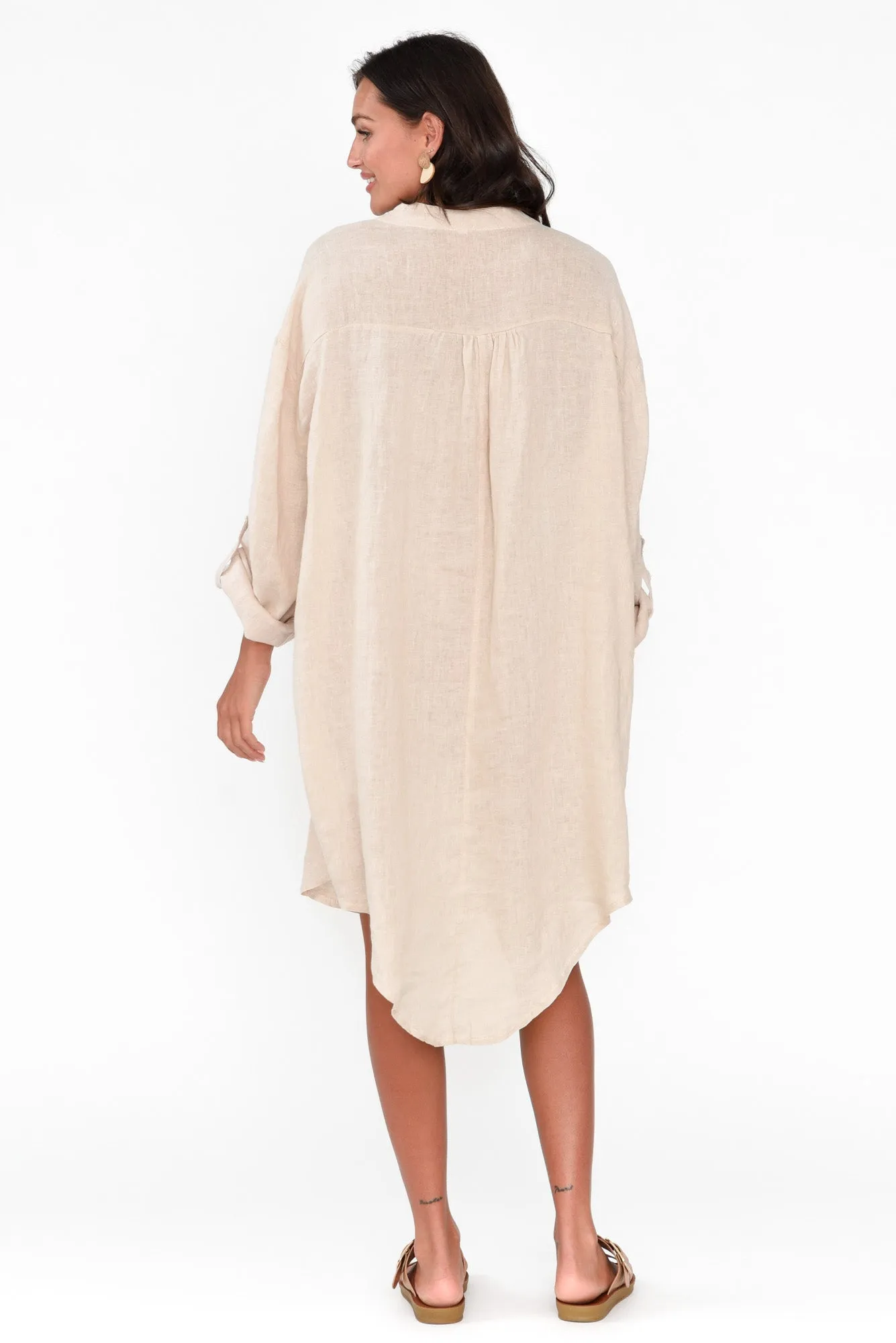 Mischa Beige Linen Shirt Dress