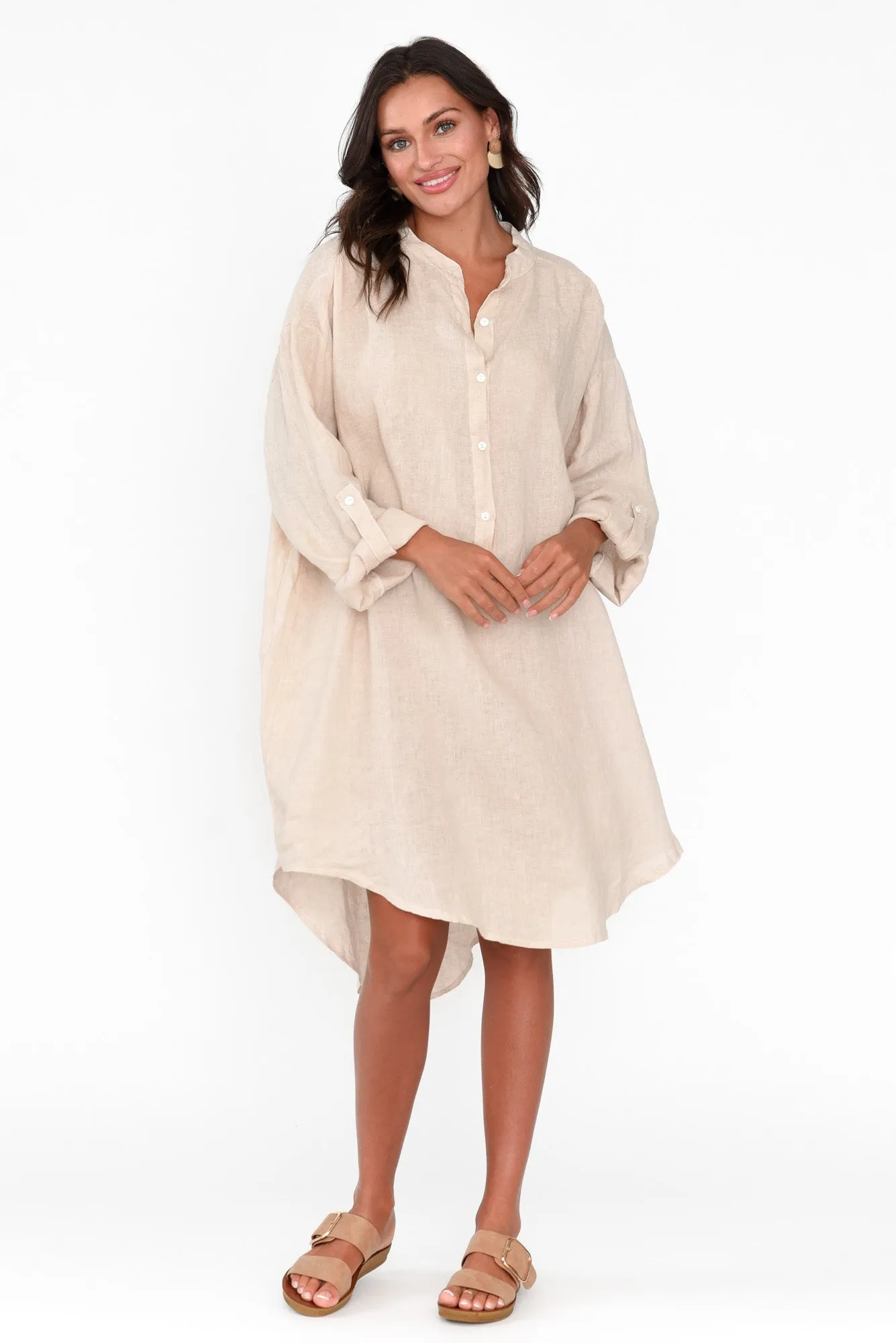 Mischa Beige Linen Shirt Dress