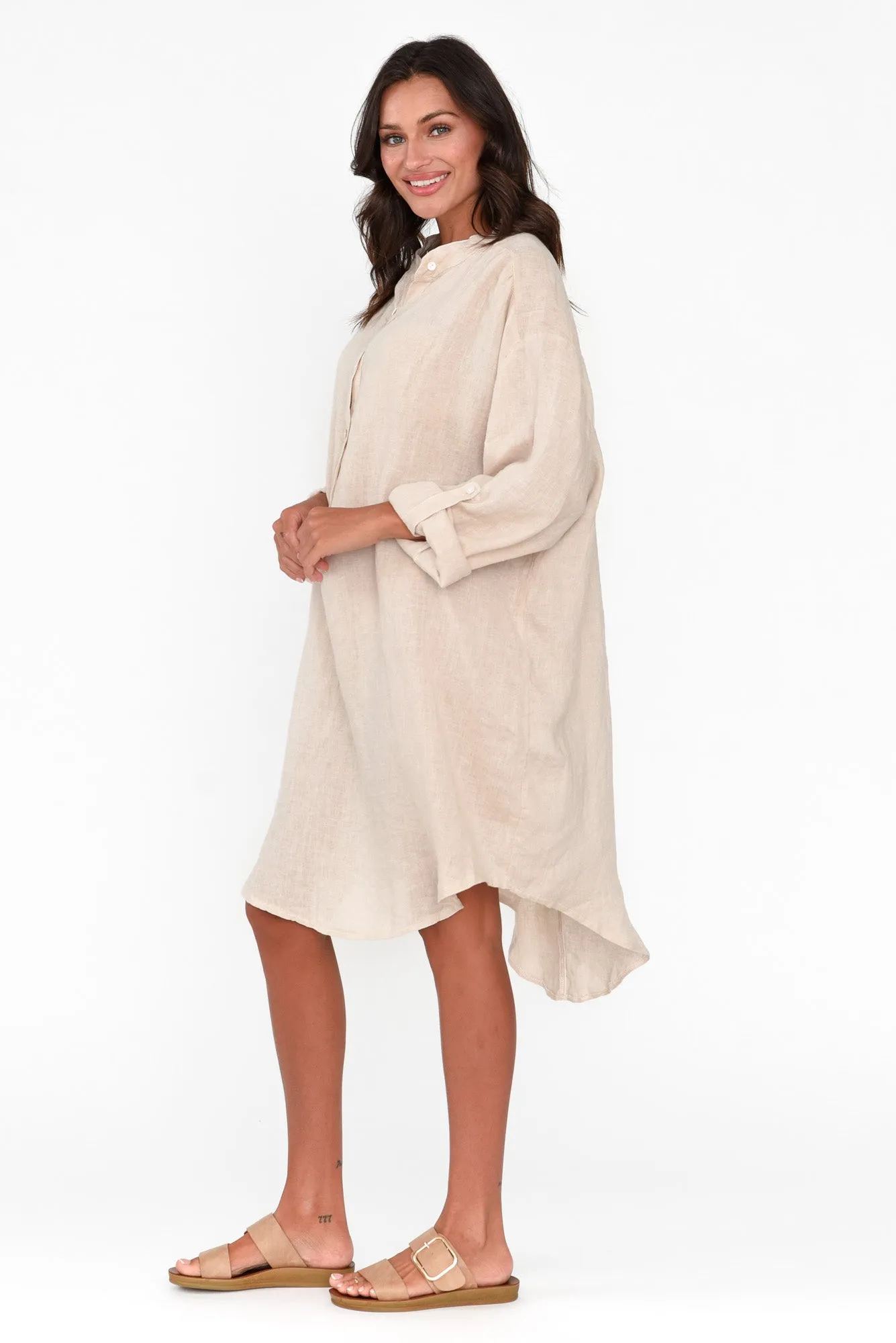 Mischa Beige Linen Shirt Dress