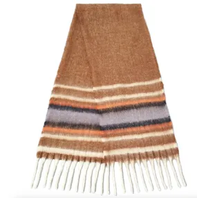 Multi Stripe Cozy Scarf With Fringe - Brown