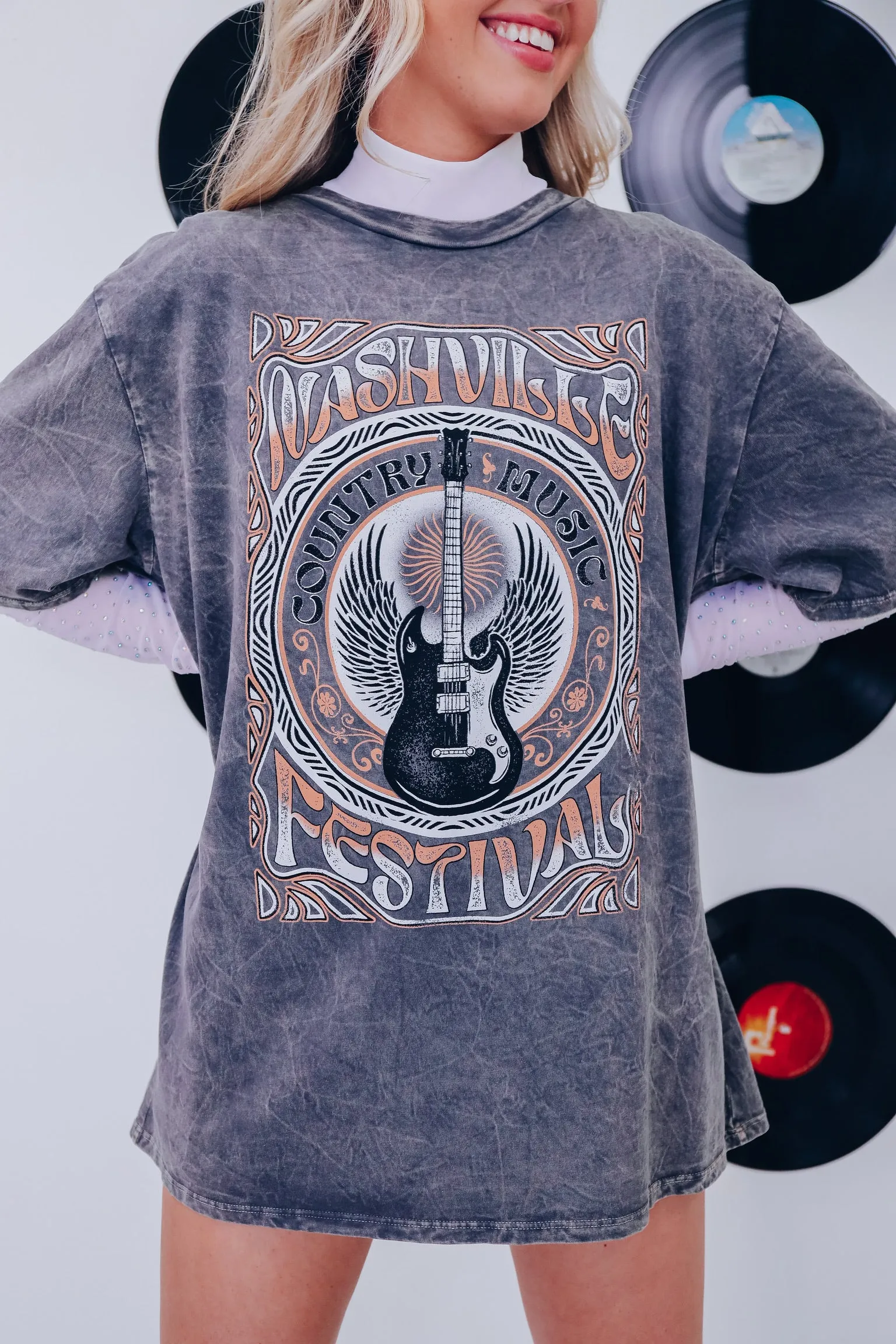 Nashville Festival Mineral Wash Graphic Tee - Charcoal