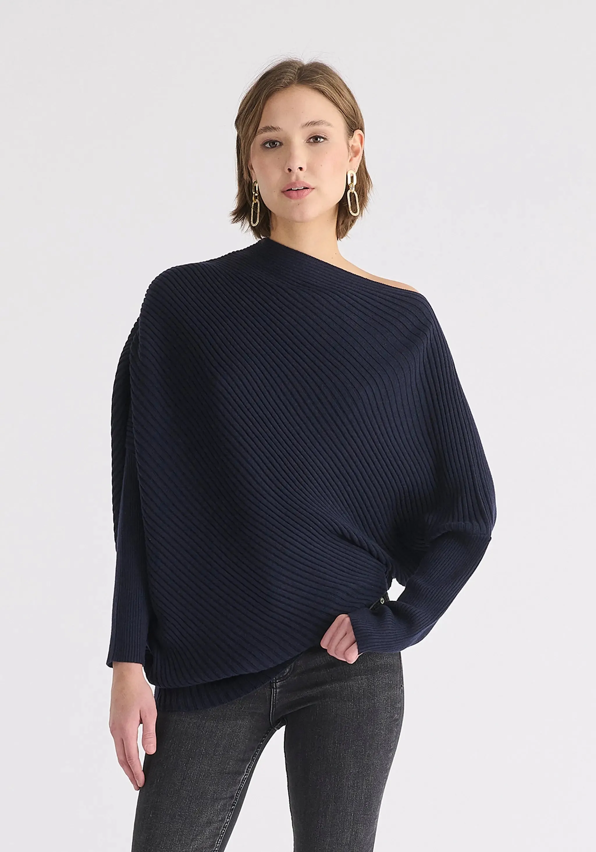 Navy Draped Knitted Jumper