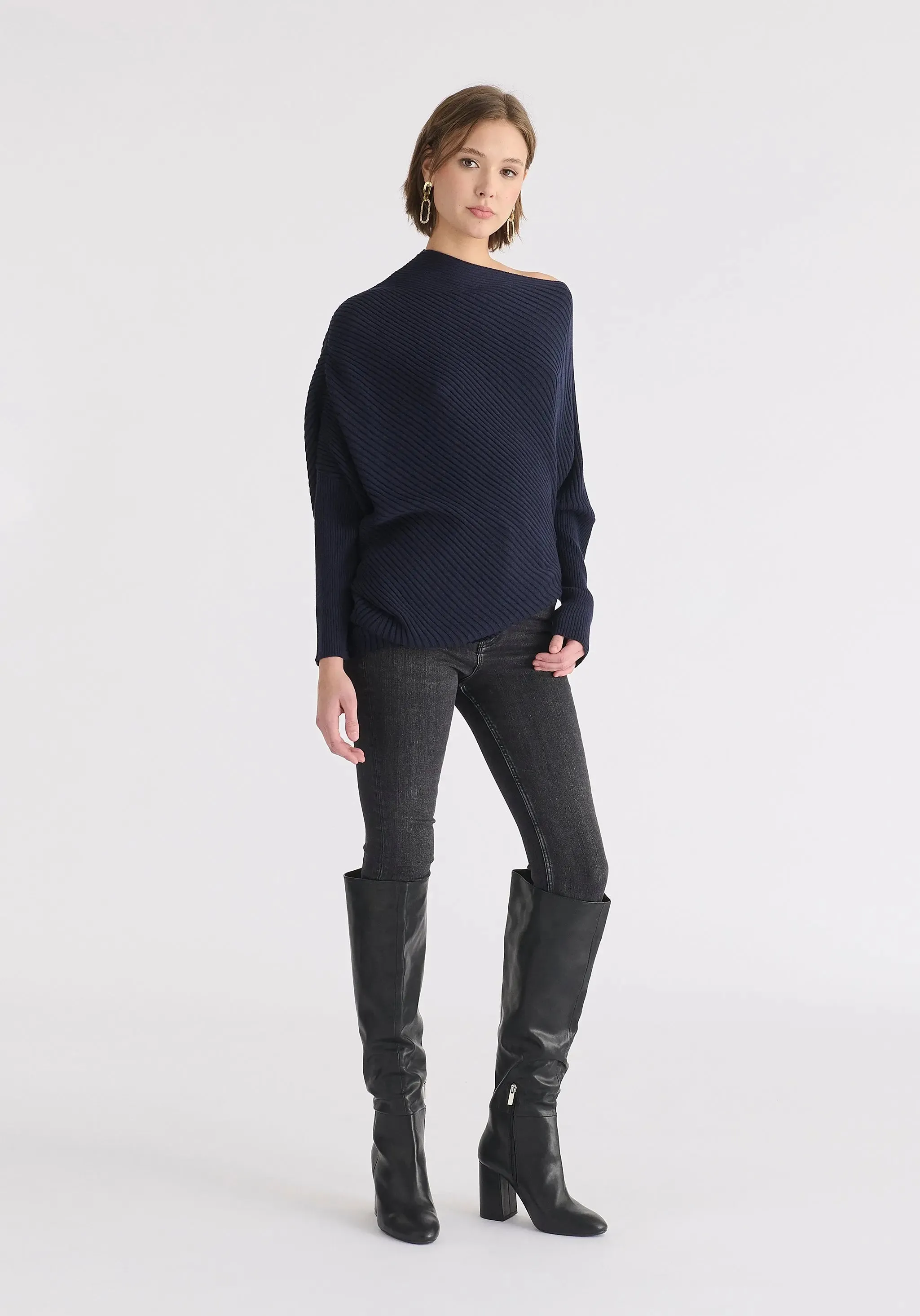 Navy Draped Knitted Jumper