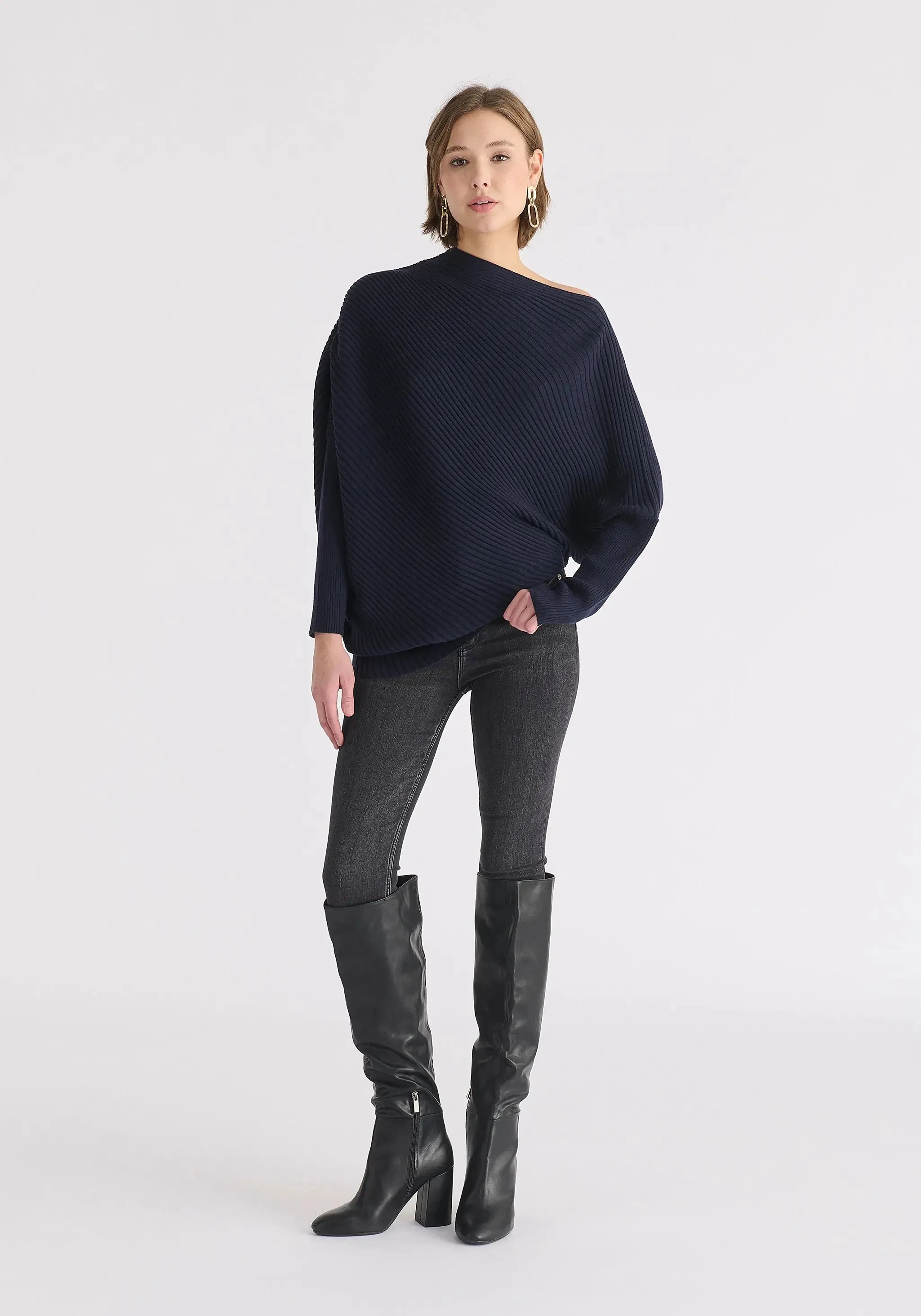 Navy Draped Knitted Jumper