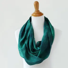 NEW! Hand Dyed Silk infinity Scarf in Evergreen by Ten Thousand Dandelions