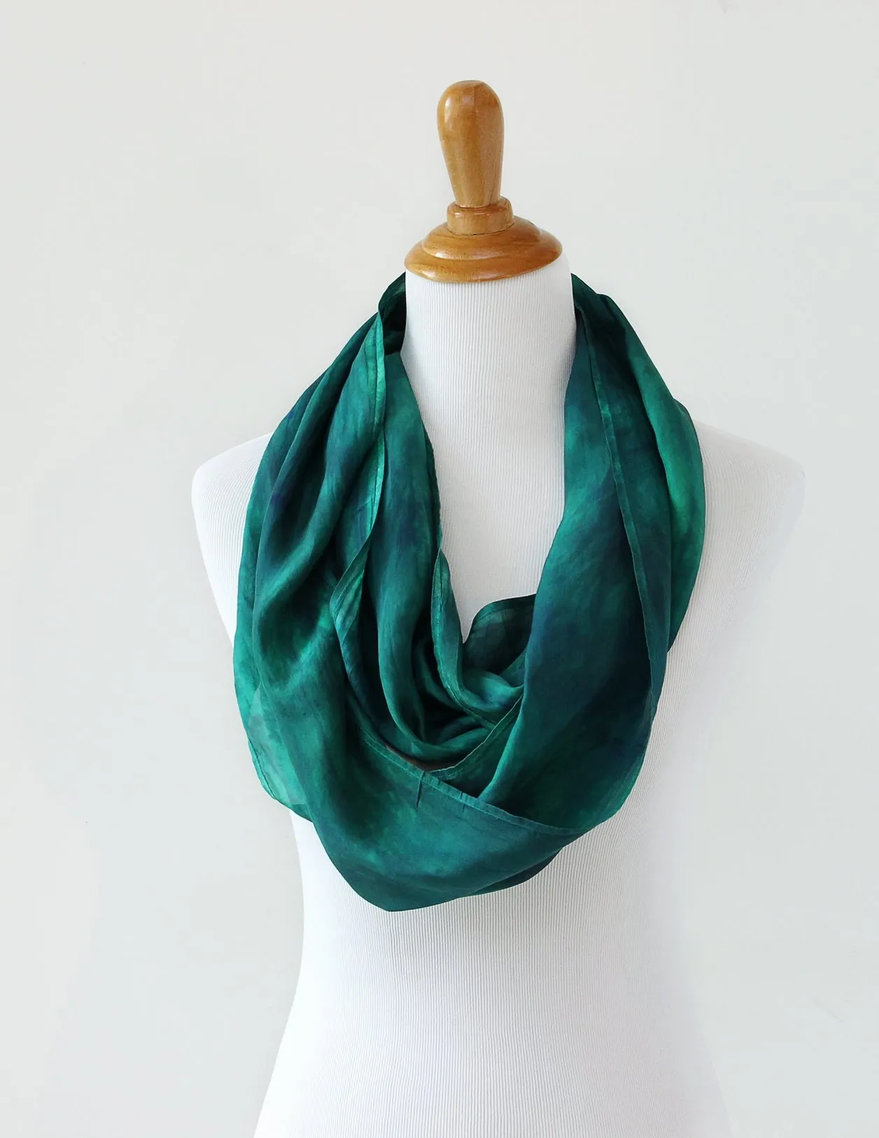 NEW! Hand Dyed Silk infinity Scarf in Evergreen by Ten Thousand Dandelions