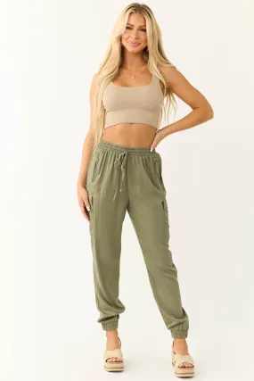 Olive Smocked Drawstring Waistband Joggers