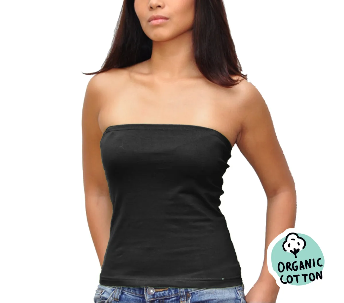 ORGANIC COTTON BASIC LONG TUBE TOP PACK OF 3 (BLACK/FUCHSIA/RED)