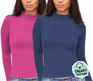 ORGANIC COTTON LONG SLEEVE TURTLE NECK TOP PACK OF 2 (NAVY&FUCHSIA)