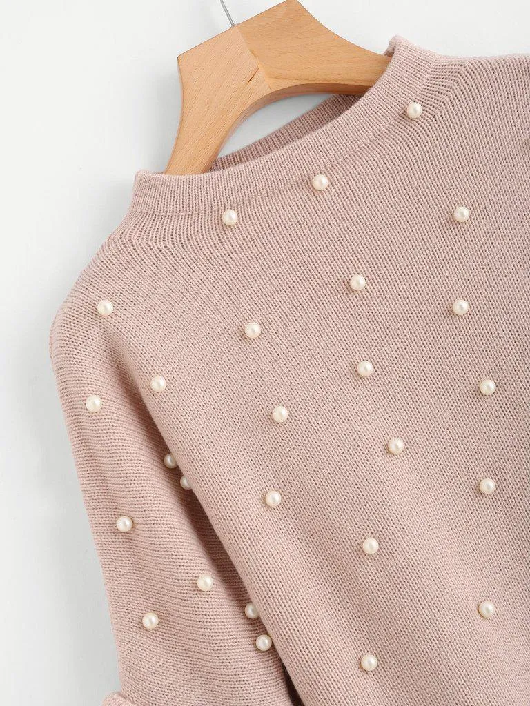 Pearl Beaded Layered Ruffle Sleeve Jumper