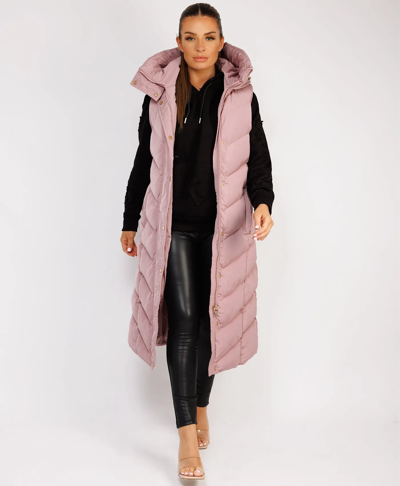 Pink Longline Chevron Padded Gilet Bodywarmer