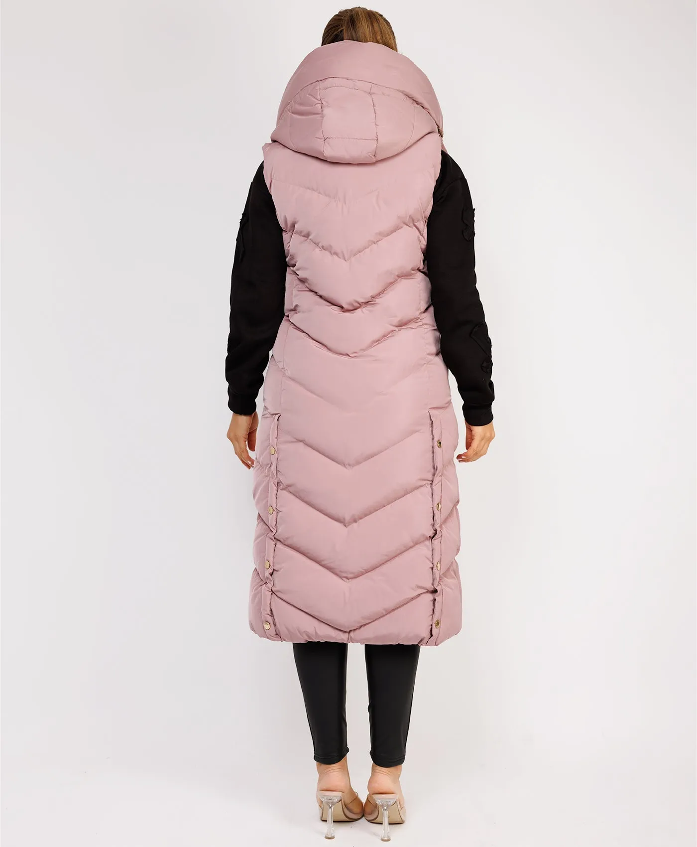 Pink Longline Chevron Padded Gilet Bodywarmer