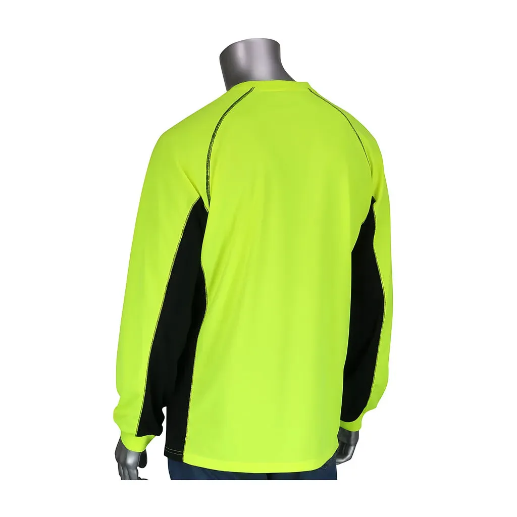 PIP 310-1150B-LY/XL Non-ANSI Long Sleeve T-Shirt with 50  UPF Sun Protection, Insect Repellent Treatment and Black Trim