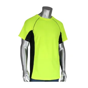 PIP 310-950B-LY/L Non-ANSI Short Sleeve T-Shirt with 50  UPF Sun Protection, Insect Repellent Treatment and Black Trim