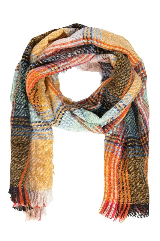 Plush Plaid Oversized Scarf - Gold