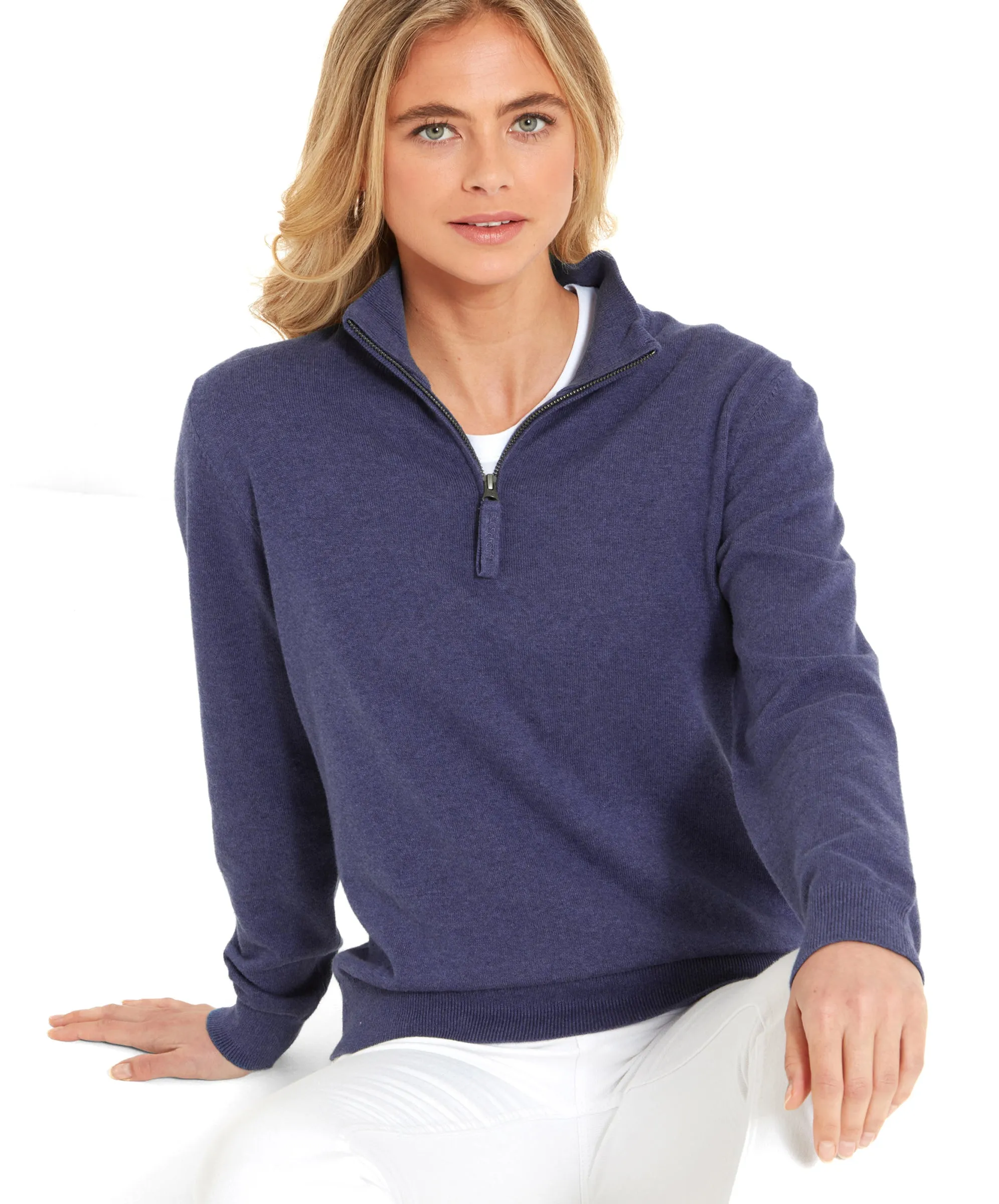 Polperro Quarter Zip Jumper - French Navy