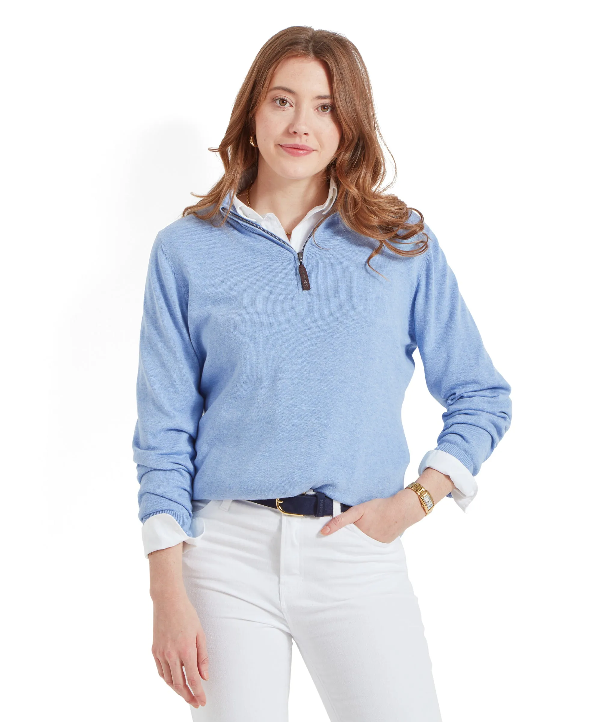 Polperro Quarter Zip Jumper - Sky Blue