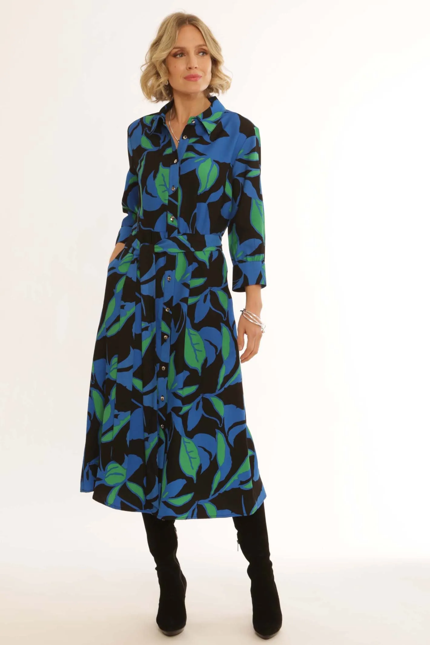 Pomodoro Clothing Clashing Leaf Shirt Dress 12452